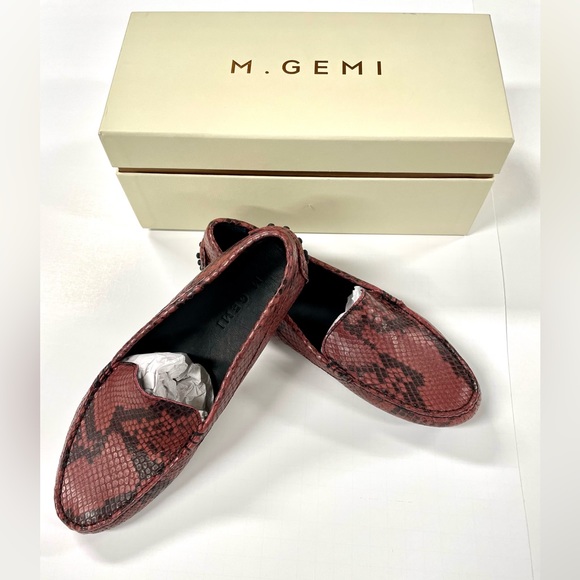 M Gemi Italian Printed Leather Wine & Black Driving Moccasins Size EU 38 US7 - Picture 5 of 16